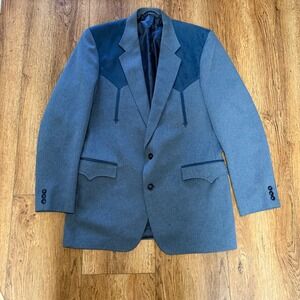 CIRCLE S Blue Western Yoke Sport Coat Blazer Mens 42L Rockabilly VTG 80s Texas